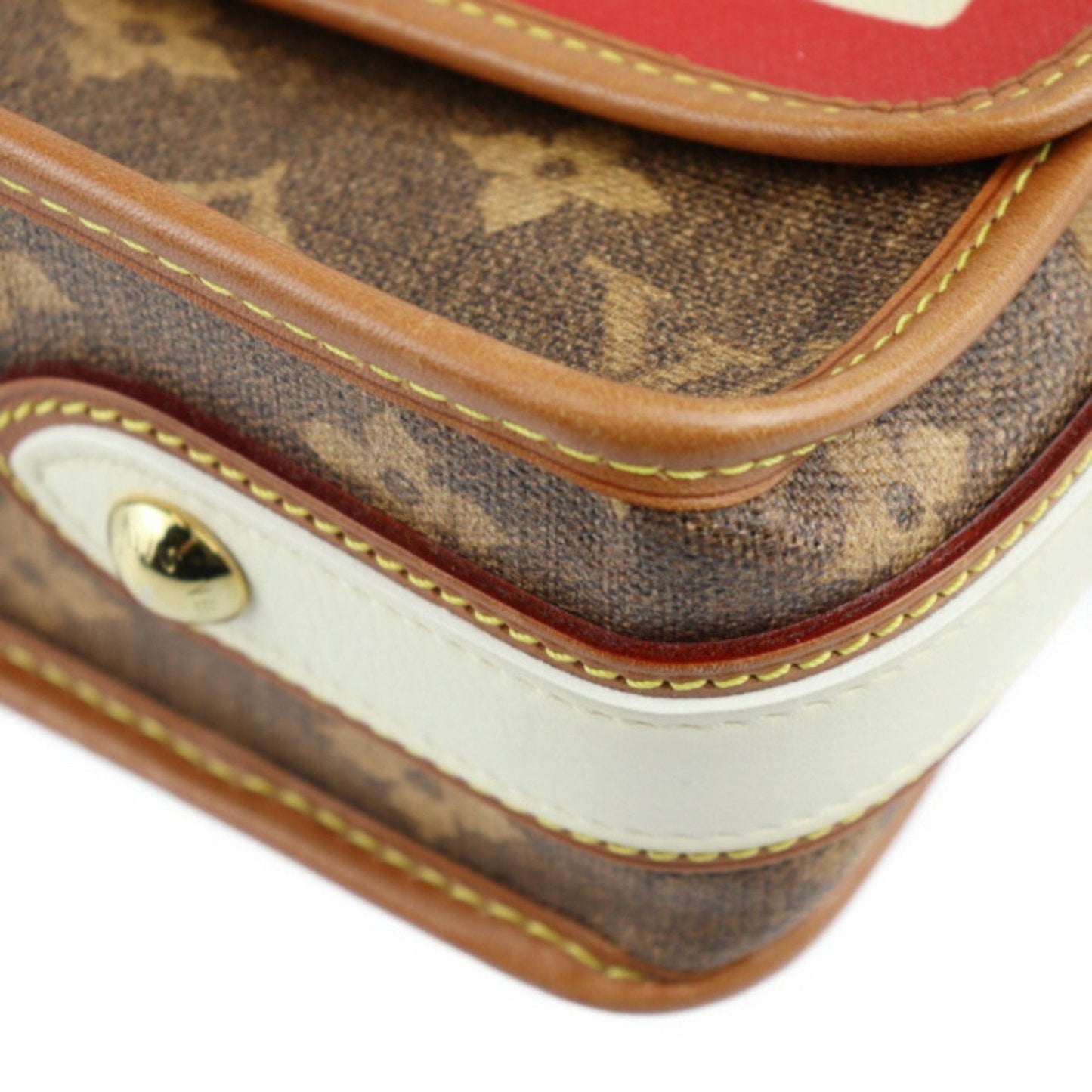 LOUIS VUITTON Porterilleur Monogram Tisse Shoulder Bag M56387 Coated Canvas Leather Brown Red White Messenger 2008 Collection Gold Metal Fittings
