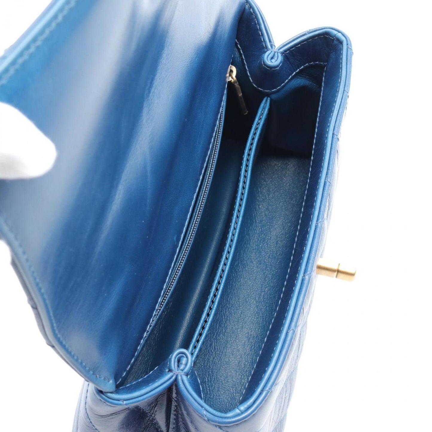 CHANEL Coco Handle V Stitch Handbag Bag Exotic Leather Calfskin Women's Blue