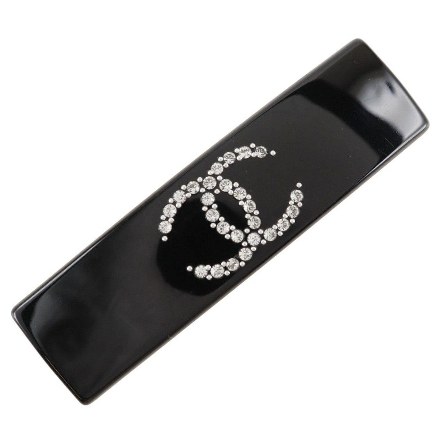 CHANEL COCO Mark Barrette Plastic x Rhinestone 2008 Black 08P Women's