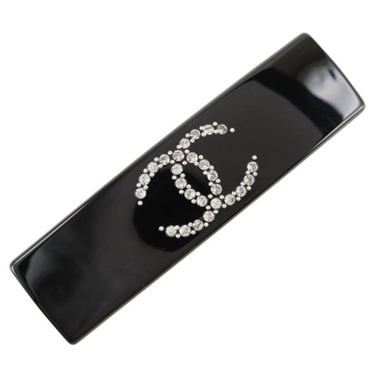 CHANEL COCO Mark Barrette Plastic x Rhinestone 2008 Black 08P Women's