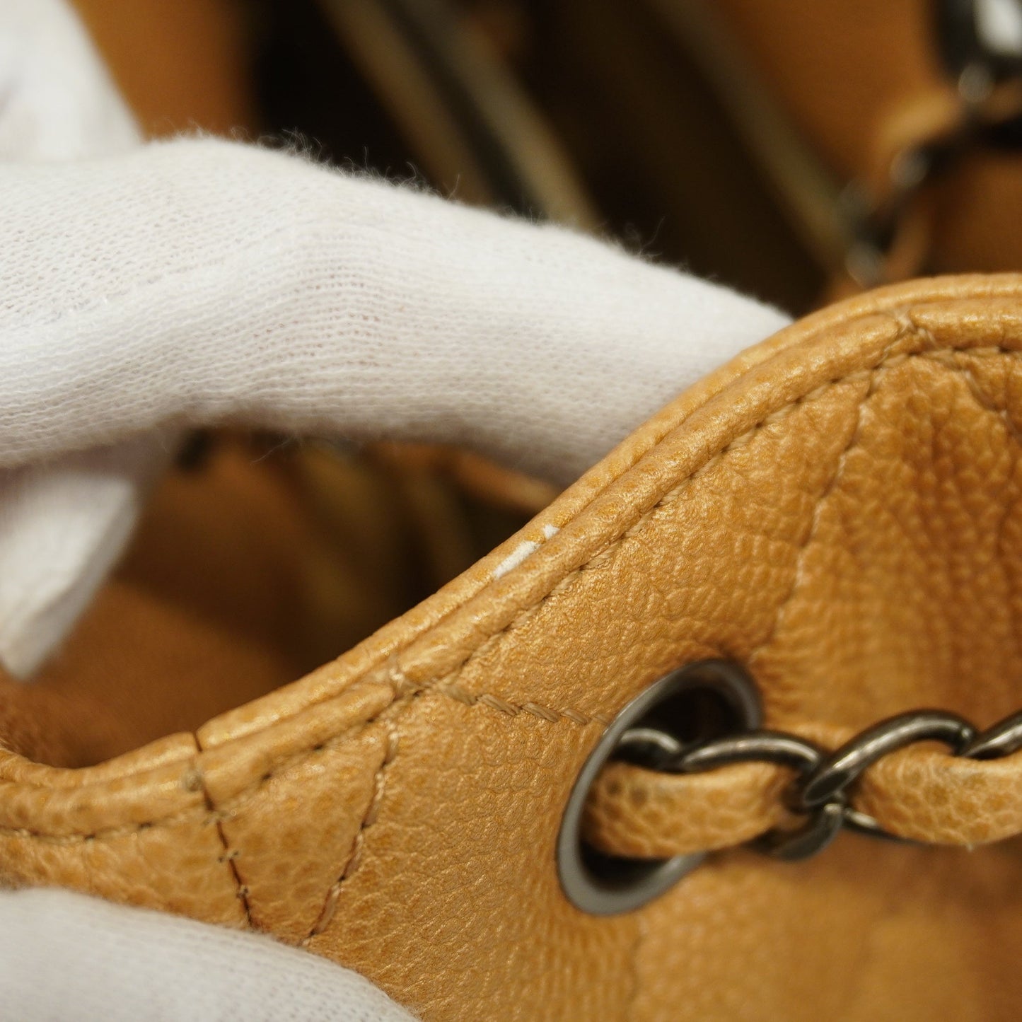 Chanel[3ca0362]   Tote Bag chain shoulder caviar skin beige