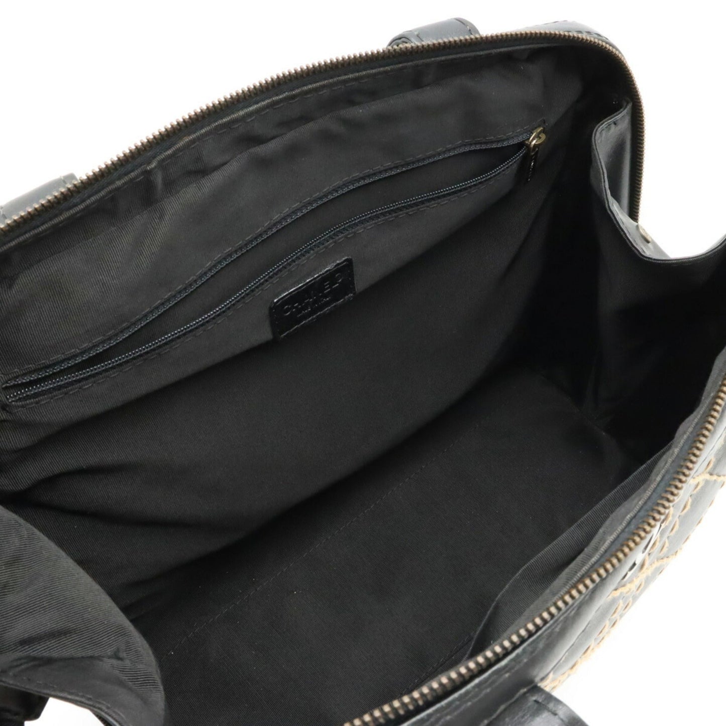 Chanel Wild Stitch Coco Mark Tote Bag HandBag Leather Black A14693