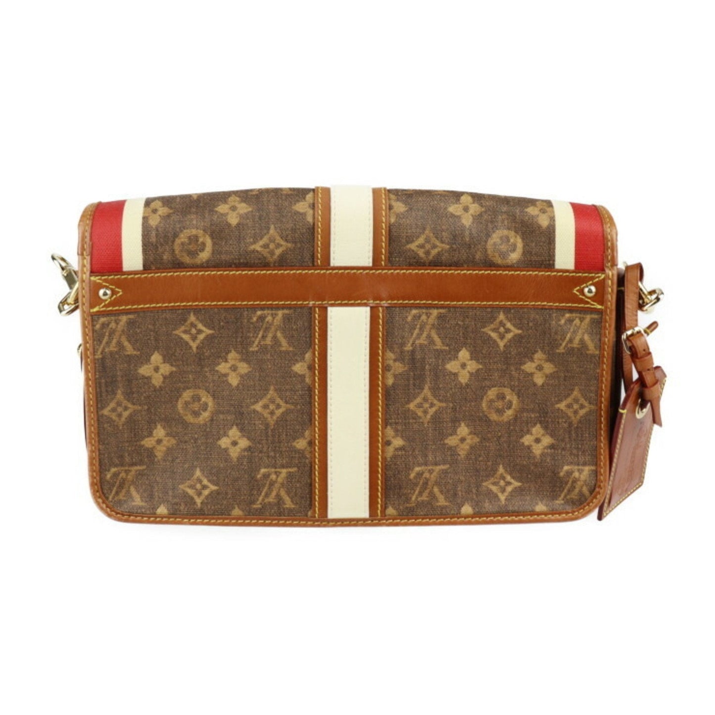 LOUIS VUITTON Porterilleur Monogram Tisse Shoulder Bag M56387 Coated Canvas Leather Brown Red White Messenger 2008 Collection Gold Metal Fittings
