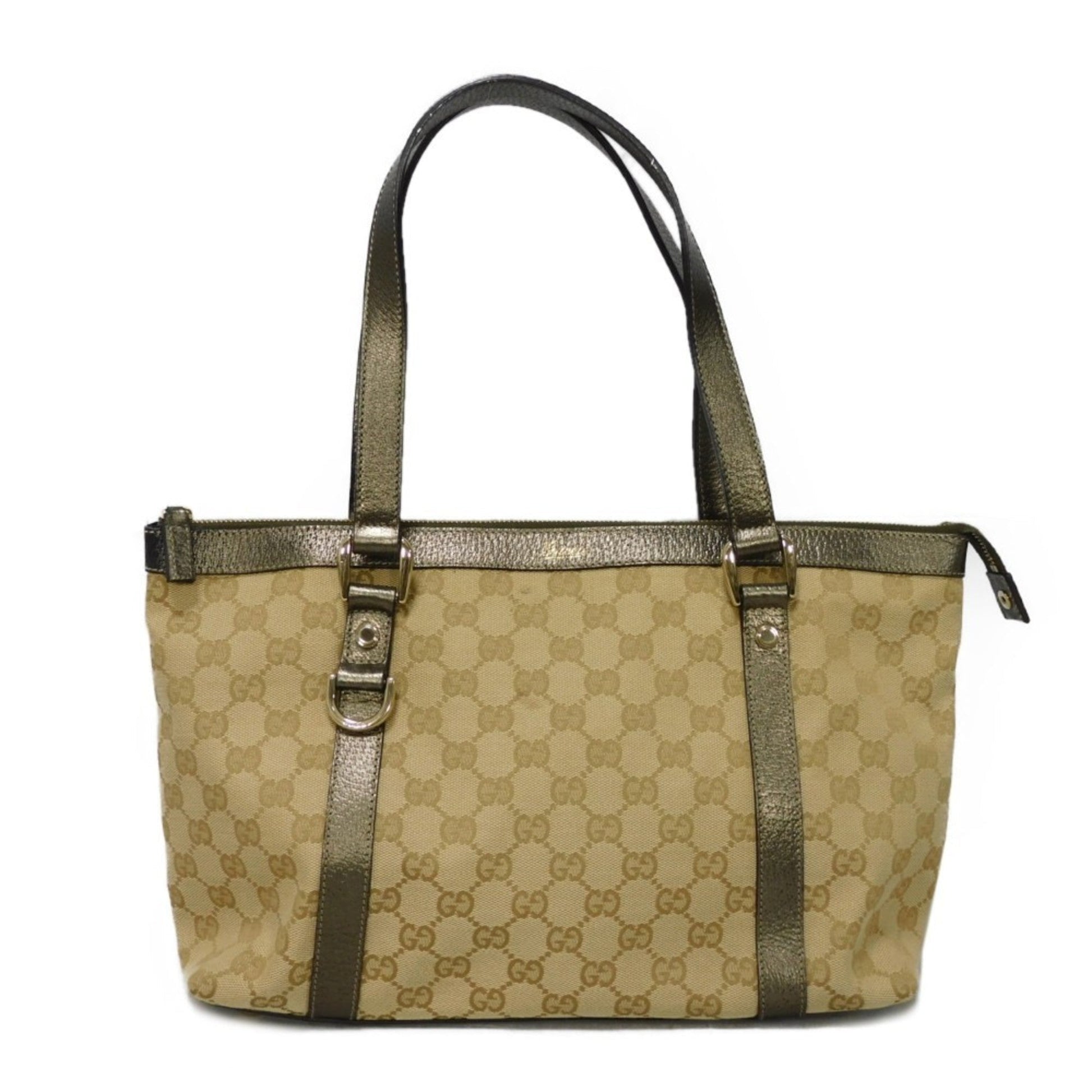 Gucci Beige Gg Canvas Leather Tote Bag ()