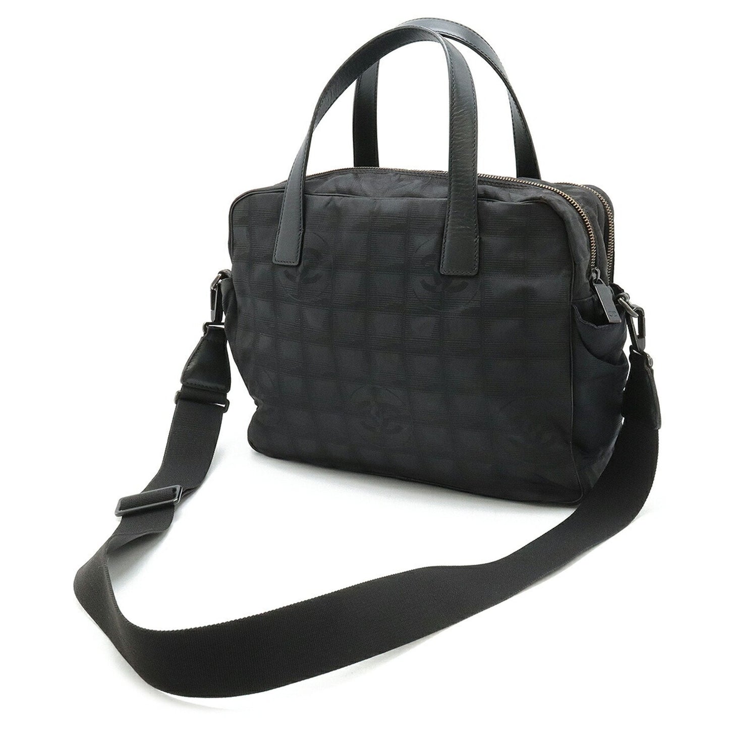 CHANEL New Travel Line Handbag Tote Bag Shoulder Nylon Jacquard Leather Black A15970