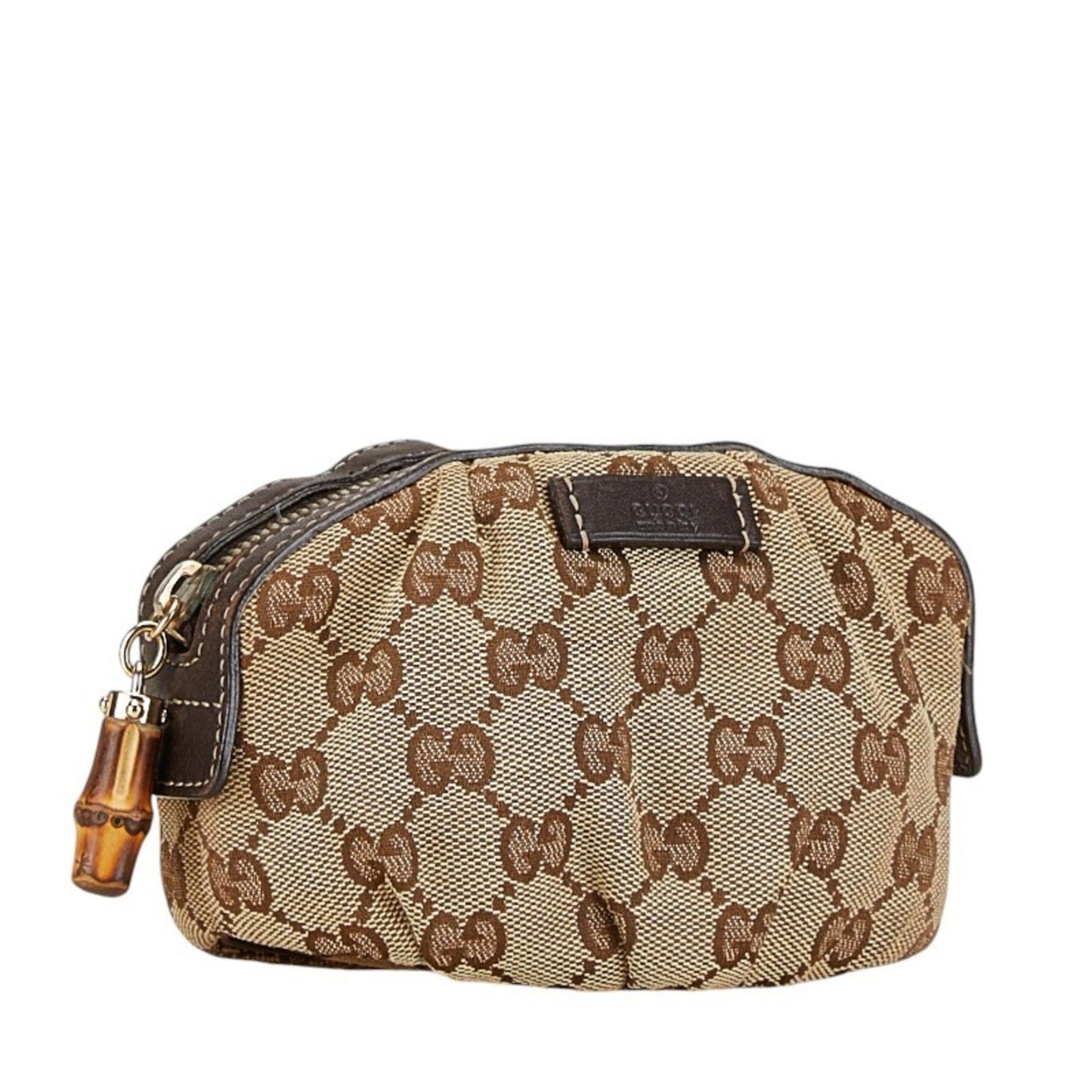 Gucci Beige Brown Canvas Leather Pouch