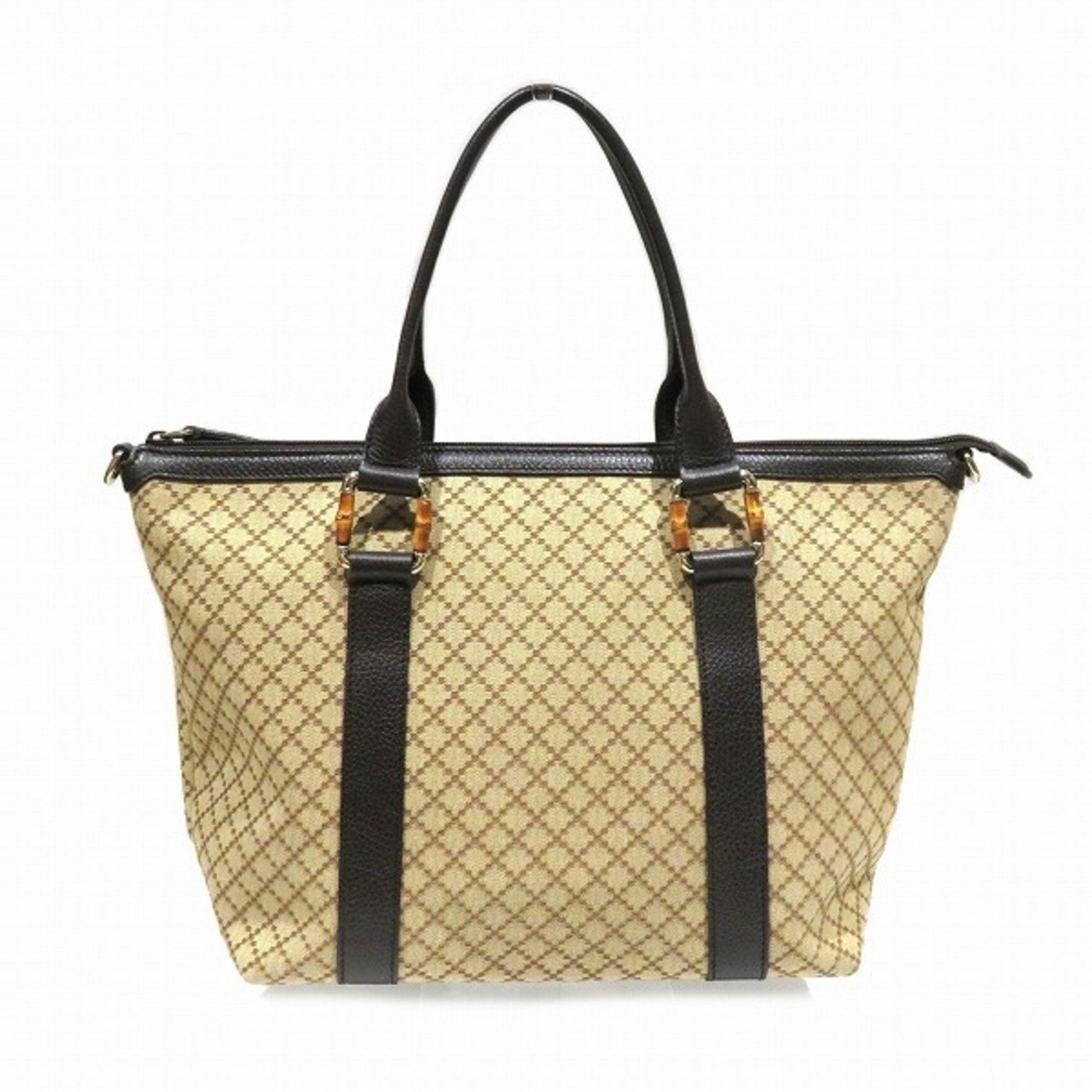 Gucci Diamante Beige Brown Canvas Leather Tote Bag ()