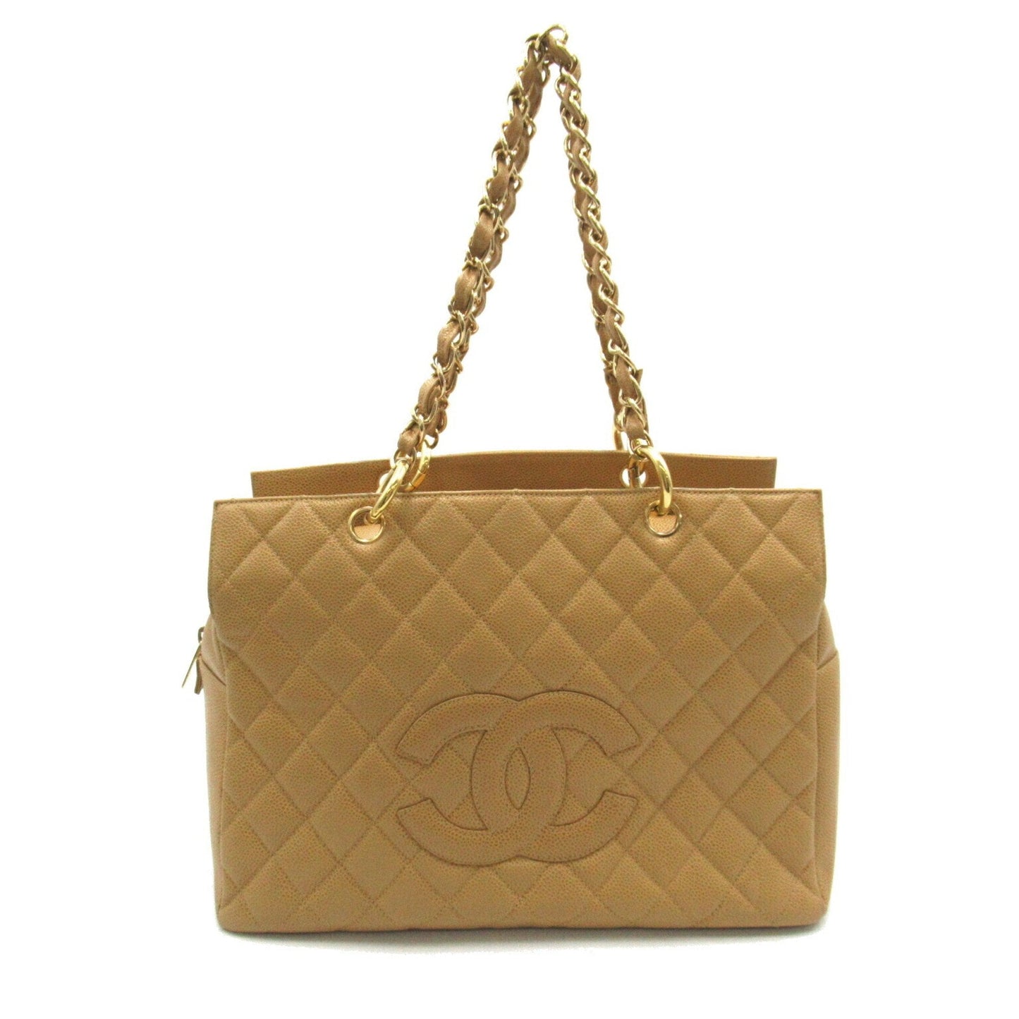 CHANEL Shoulder Tote Bag Caviar Skin (Grained Calf) Women's Beige A18004