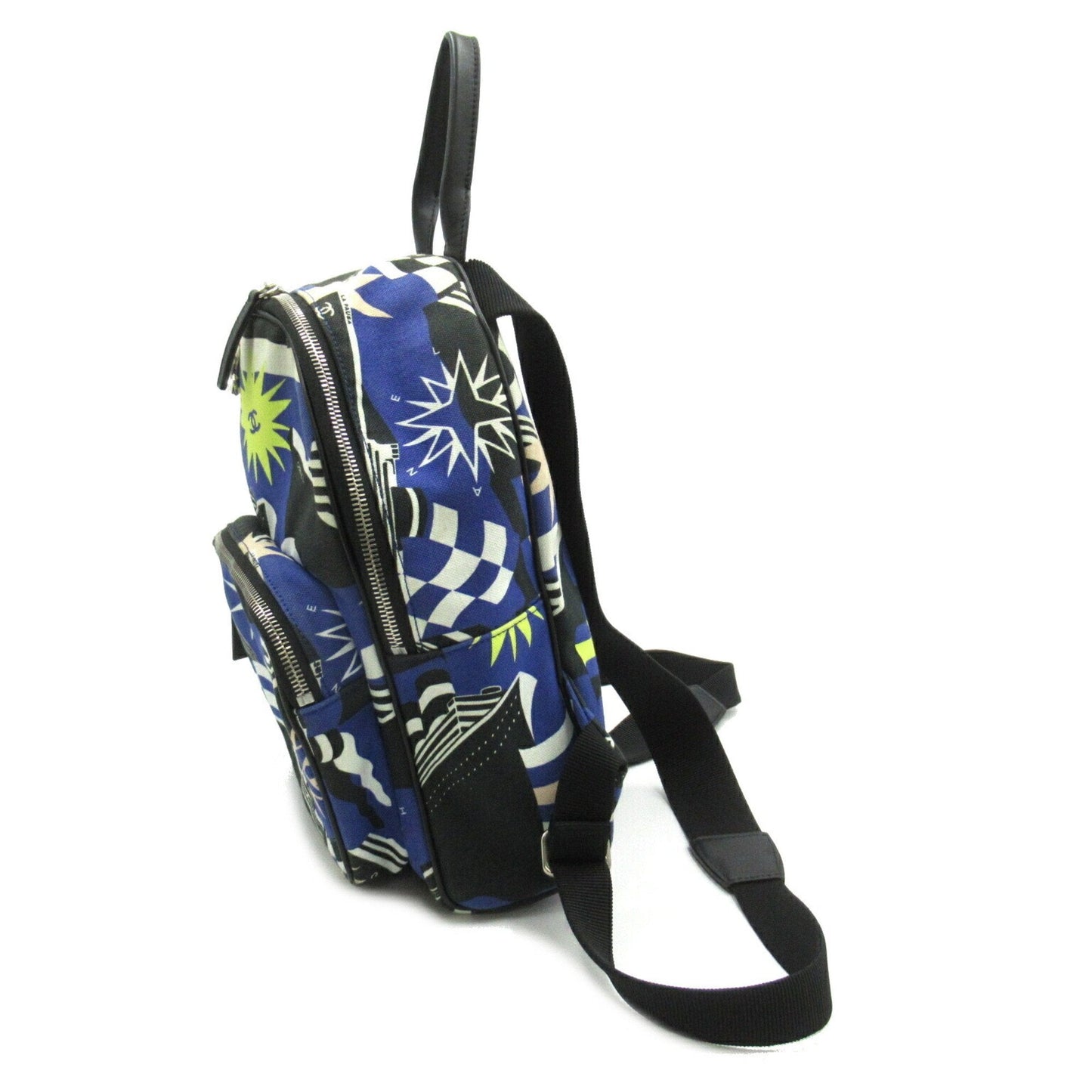 CHANEL Cruise Line Backpack Rucksack Bag Canvas Women's Blue Black