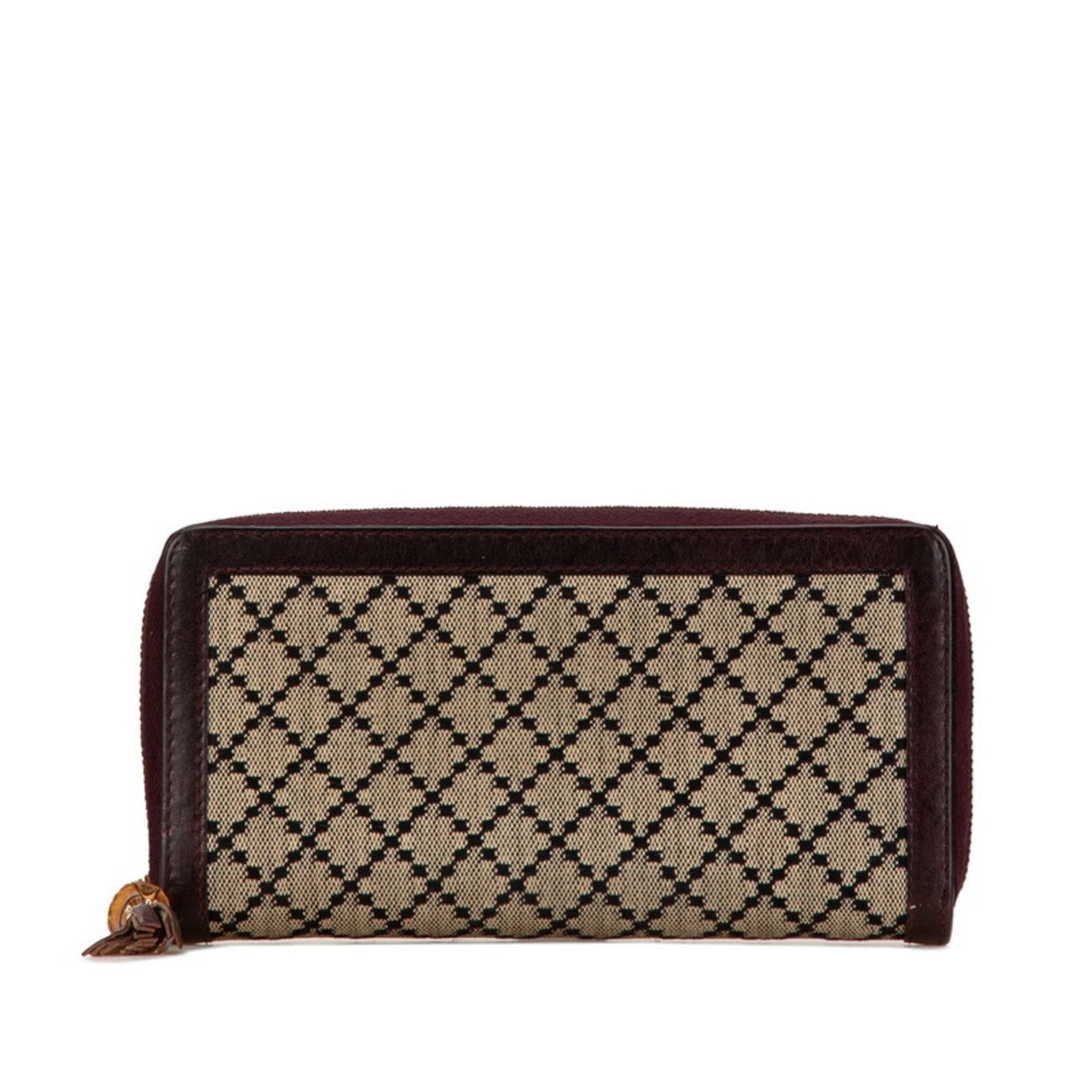Gucci Bamboo Beige Brown Leather Canvas Wallet (Bi-Fold) ()