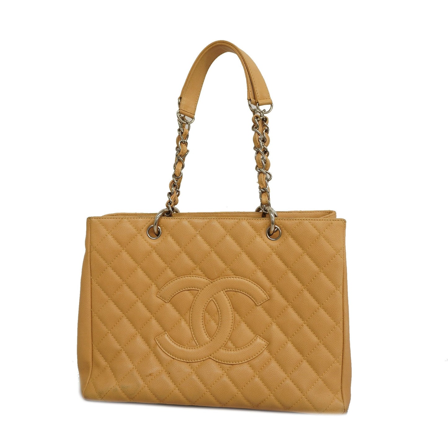 Chanel[3ca0361] Auth  Tote Bag Matelasse Chain Shoulder Caviar Skin Beige Silver metal
