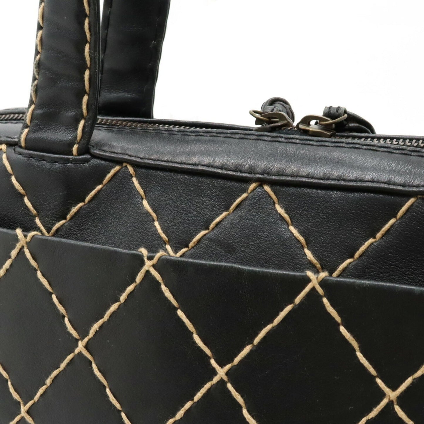 Chanel Wild Stitch Coco Mark Tote Bag HandBag Leather Black A14693