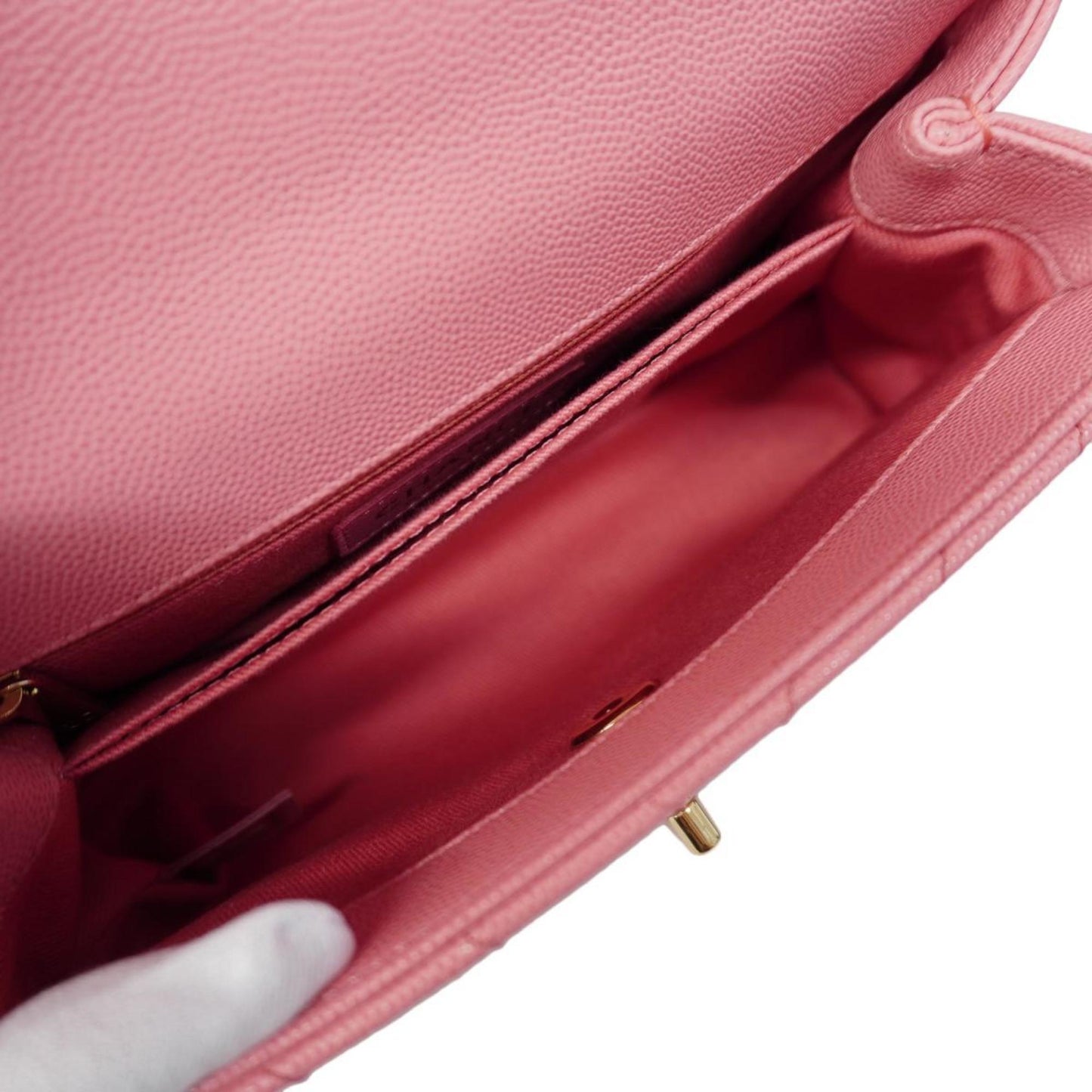 Chanel handbag V-stitched chain shoulder bag caviar skin pink champagne ladies