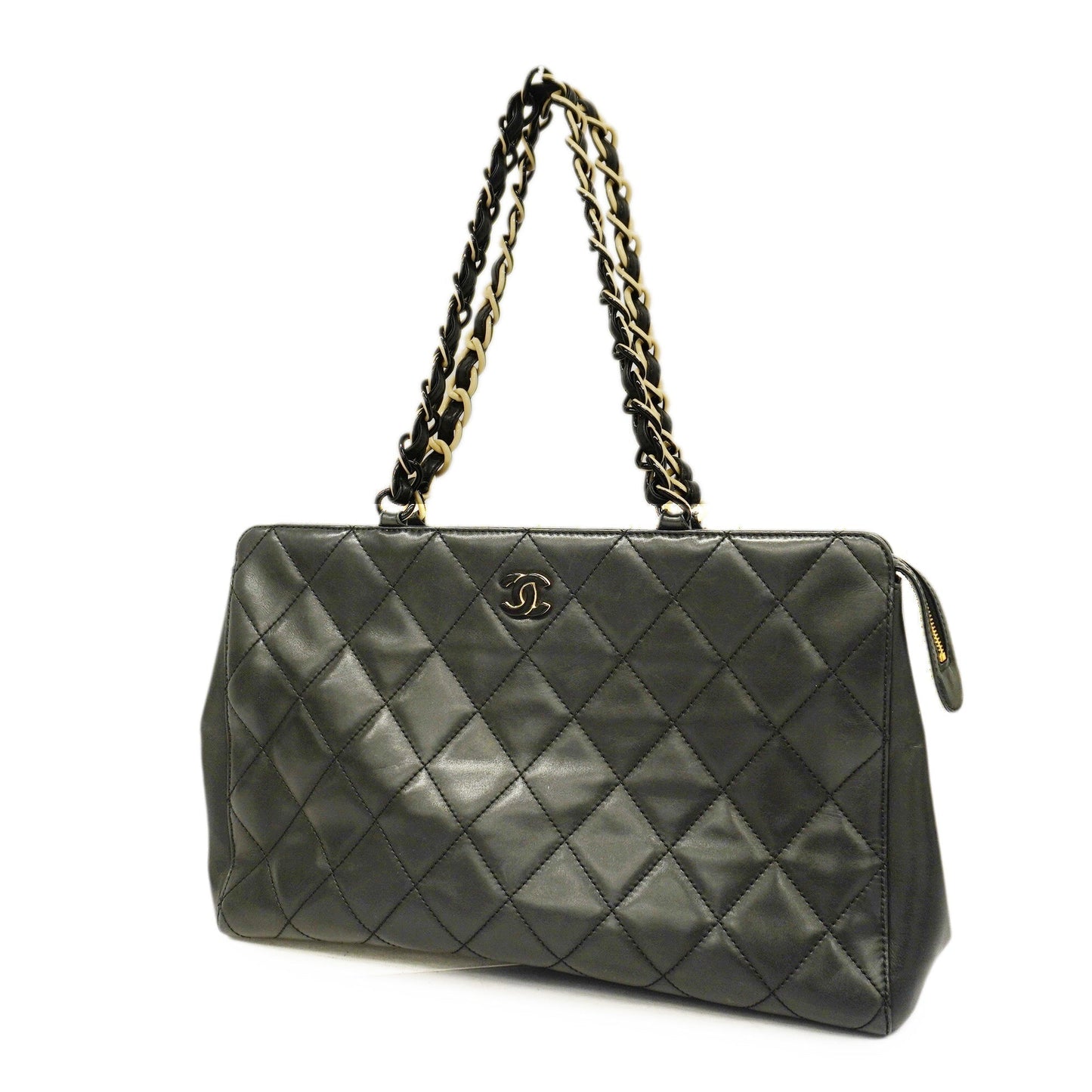 ChanelAuth  Matelasse Chain Shoulder Women's Leather Tote Bag Black
