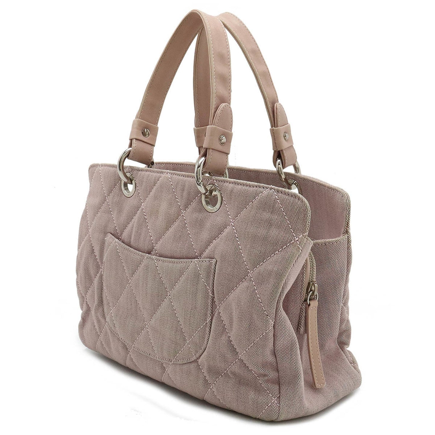 CHANEL Chanel Matelasse Coco Mark Handbag Tote Bag Canvas Leather Mauve Pink 6885