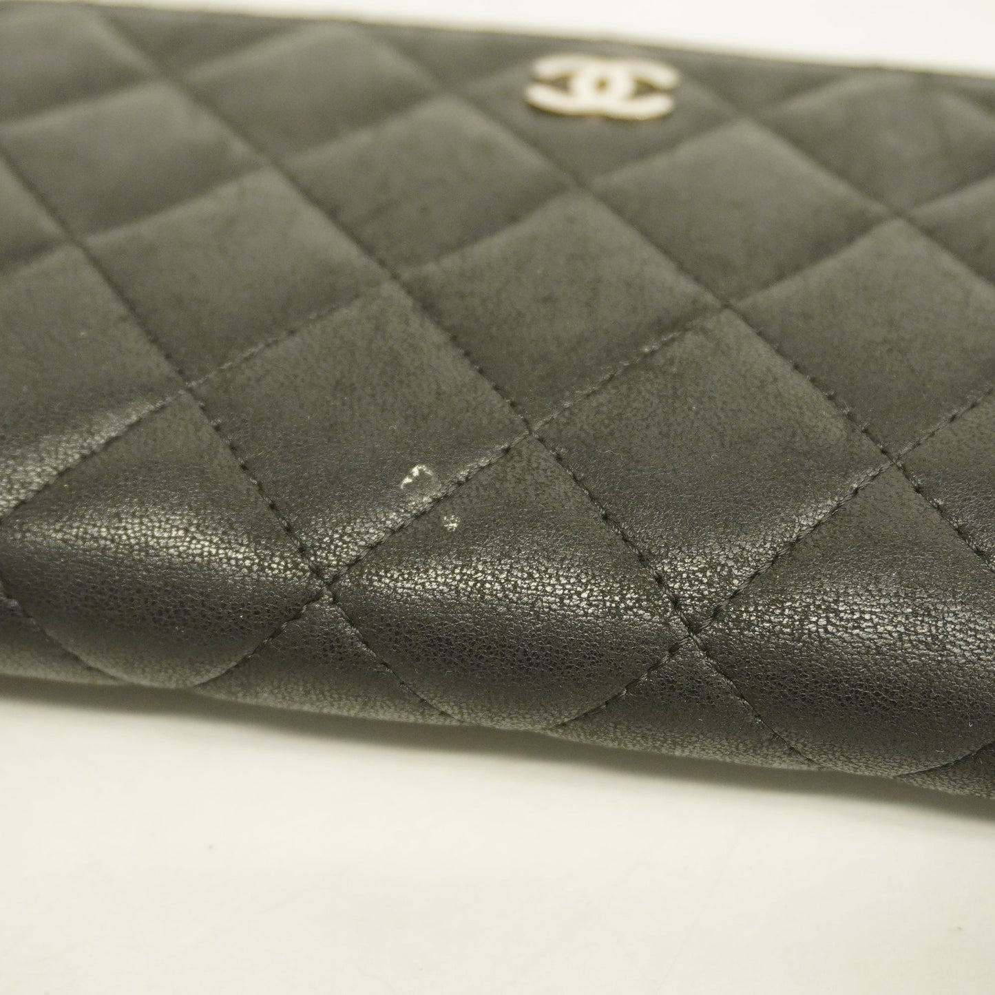 ChanelAuth  Matelasse Long Wallet Silver Metal Fittings Women's Lambskin