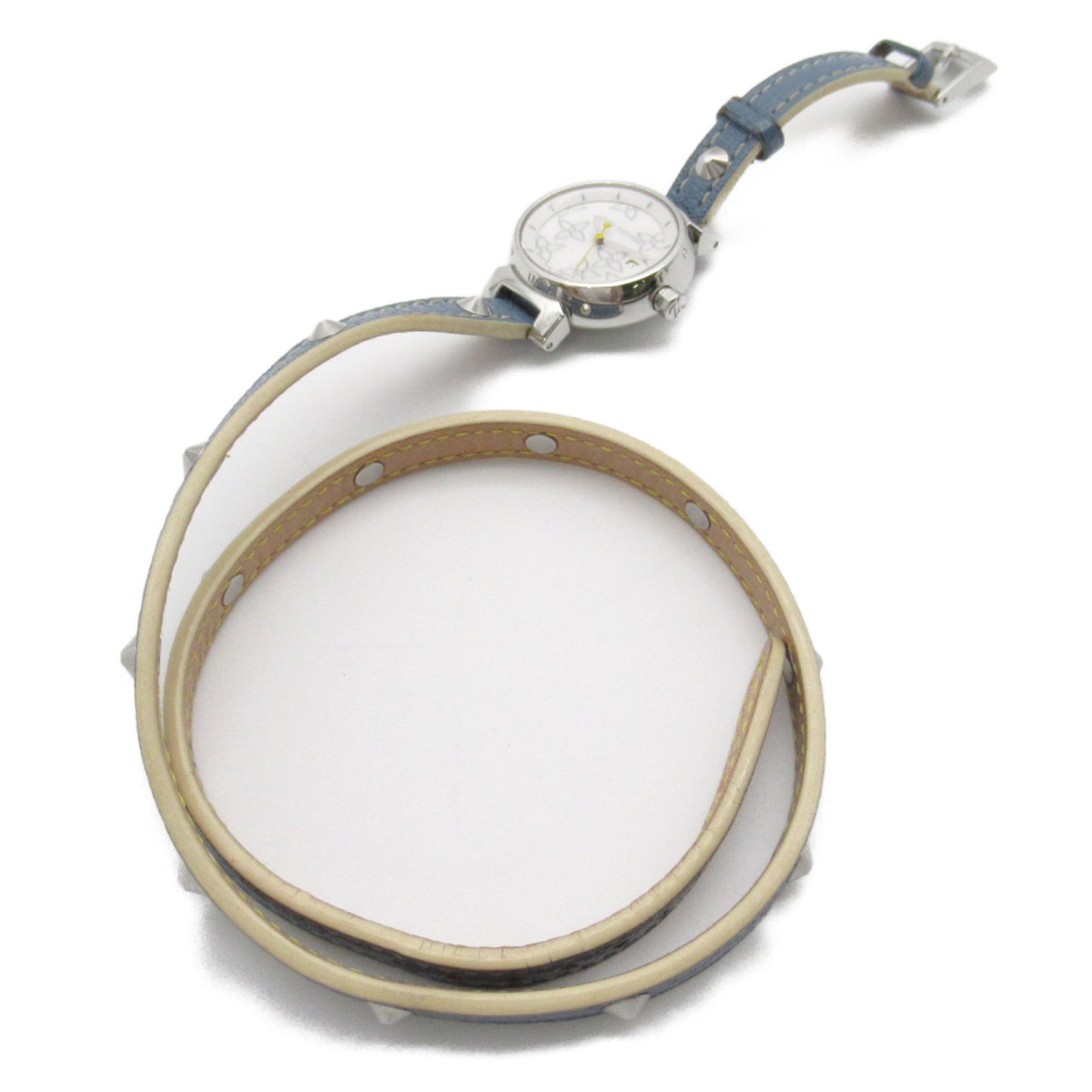 LOUIS VUITTON Tambour Wrist Watch Watch Wrist Watch Q121C Quartz White White shell Stainless Steel Leather belt Q121C