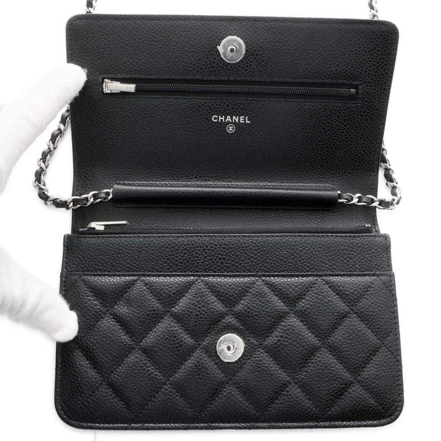 Chanel Chain Wallet Classic Matelasse Coco Mark Caviar Skin AP0250 CHANEL Black