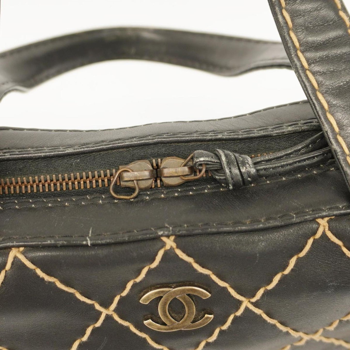 Chanel Tote Bag Wild Stitch Leather Black Women's