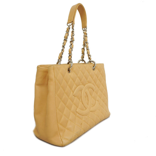 Chanel[3ca0361] Auth  Tote Bag Matelasse Chain Shoulder Caviar Skin Beige Silver metal