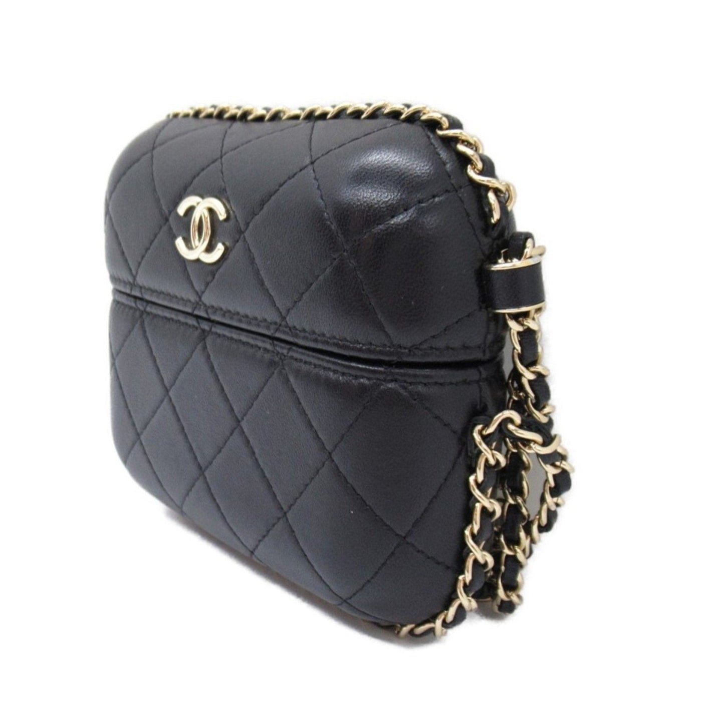 CHANEL Chain Pochette Shoulder Bag, Lambskin (Sheepskin), Women's, Black