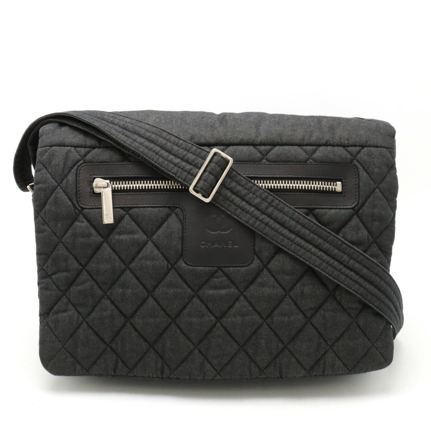 CHANEL Coco Cocoon Quilted Mark Shoulder Bag Denim Canvas Dark Gray 8617