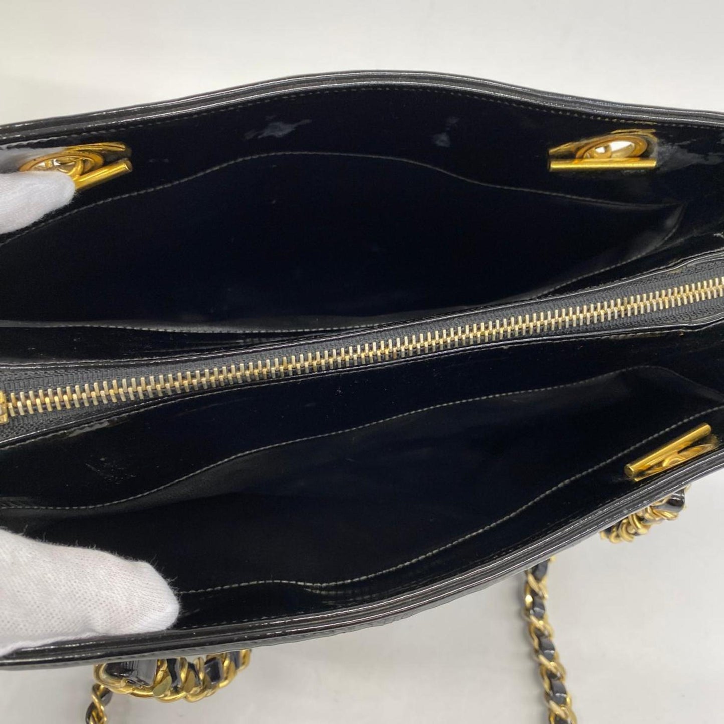 Chanel Shoulder Bag Chain Patent Leather Black Women's