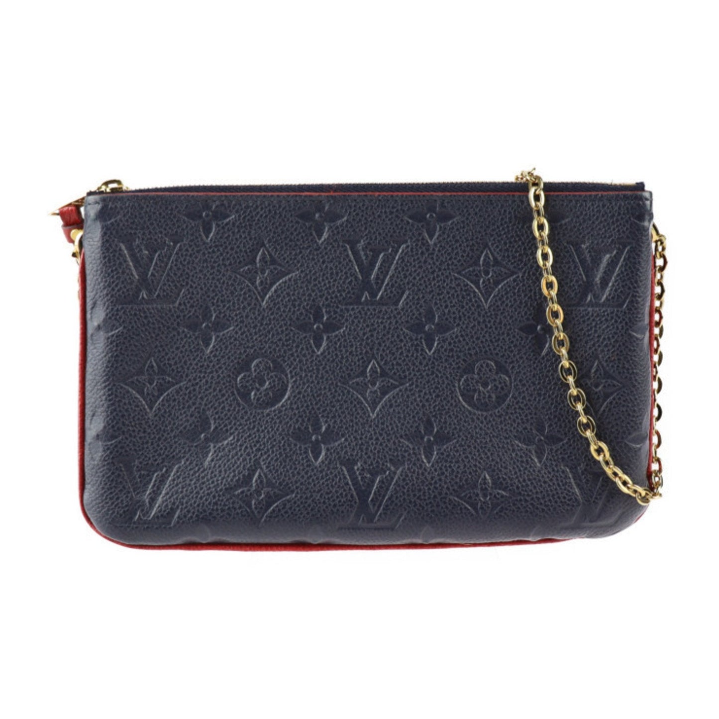 LOUIS VUITTON Pochette Double Zip Shoulder Bag M63916 Monogram Empreinte Marine Rouge Gold Hardware 2WAY Clutch Chain