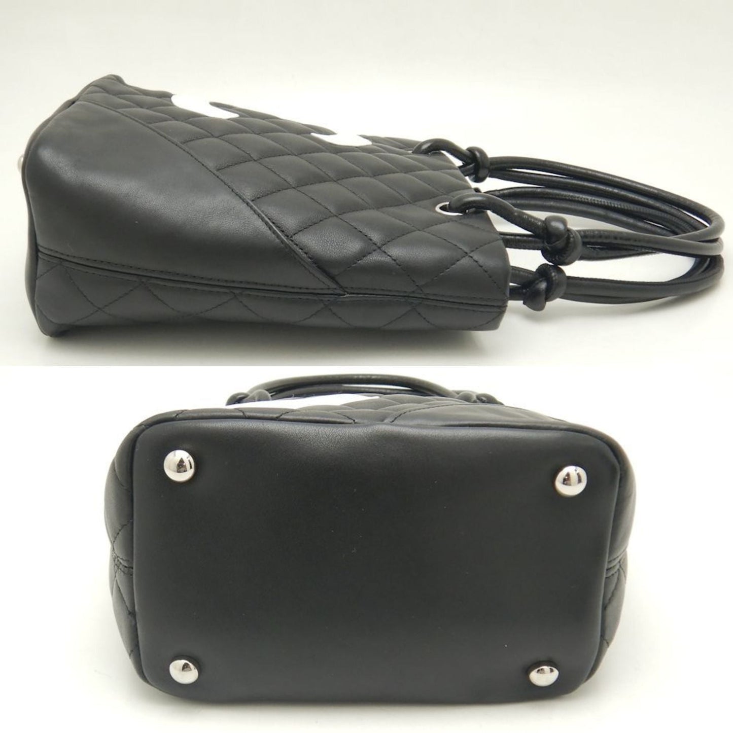 CHANEL Small Tote A25166 Bag Cambon Line Calfskin Black White 251875