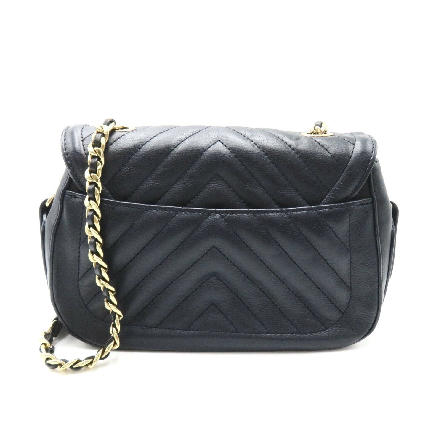CHANEL V-stitch chain shoulder bag, calf leather, for women, navy