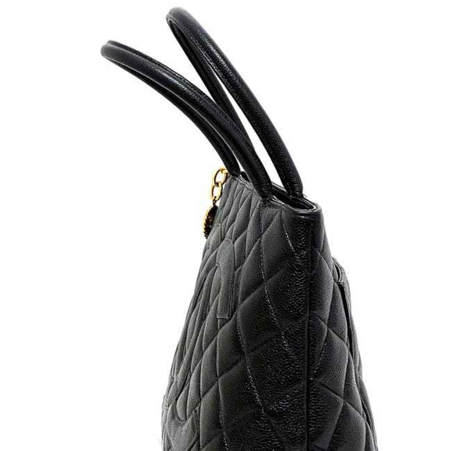 CHANEL reprint tote black gold A01804 bag leather caviar skin No. 5  coco mark quilting stitch