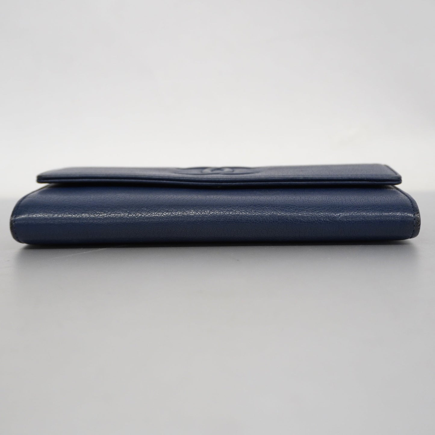 ChanelAuth  Bi-fold Long Wallet Gold Hardware Navy