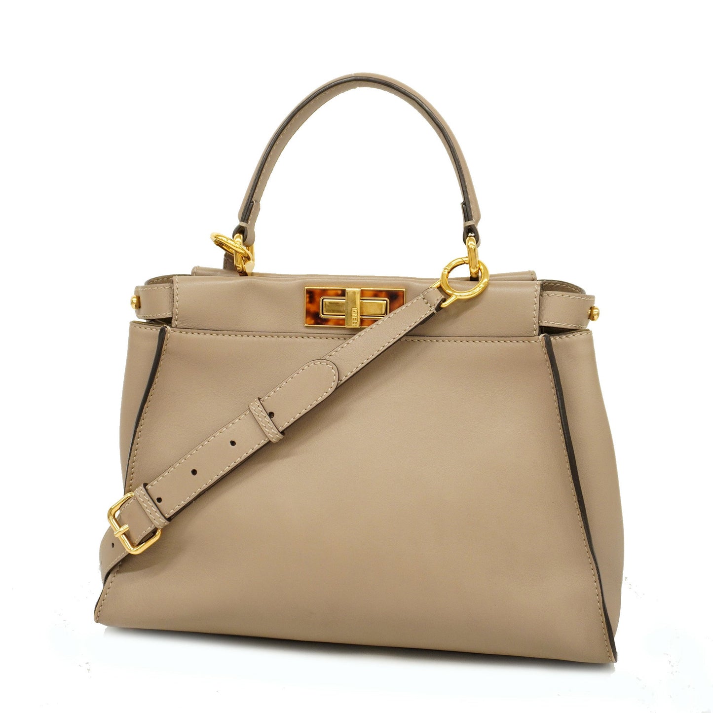 FENDIAuth  Peekaboo 2way Bag Women's Leather Handbag,Shoulder Bag Grayish