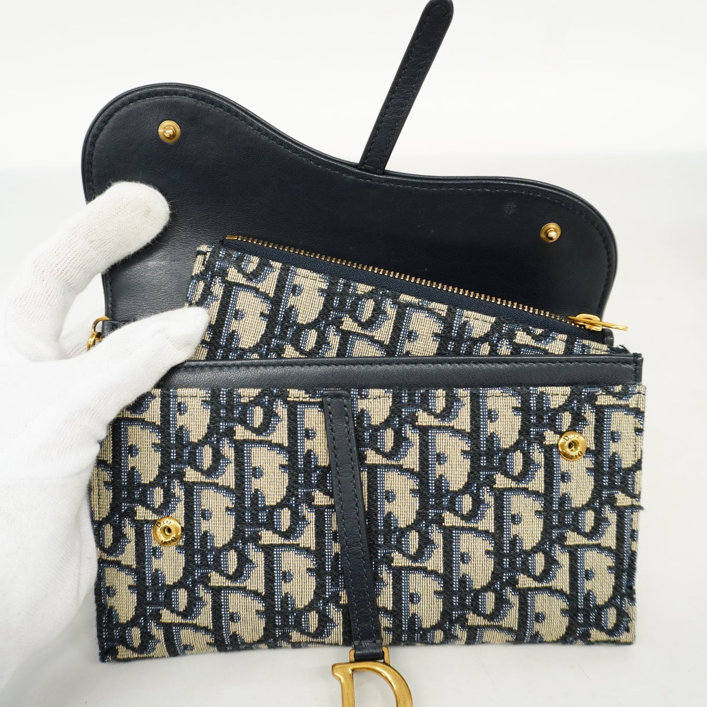CHRISTIAN DIORAuth  Trotter Chain Wallet Gold Hardware Women's Canvas,Leather