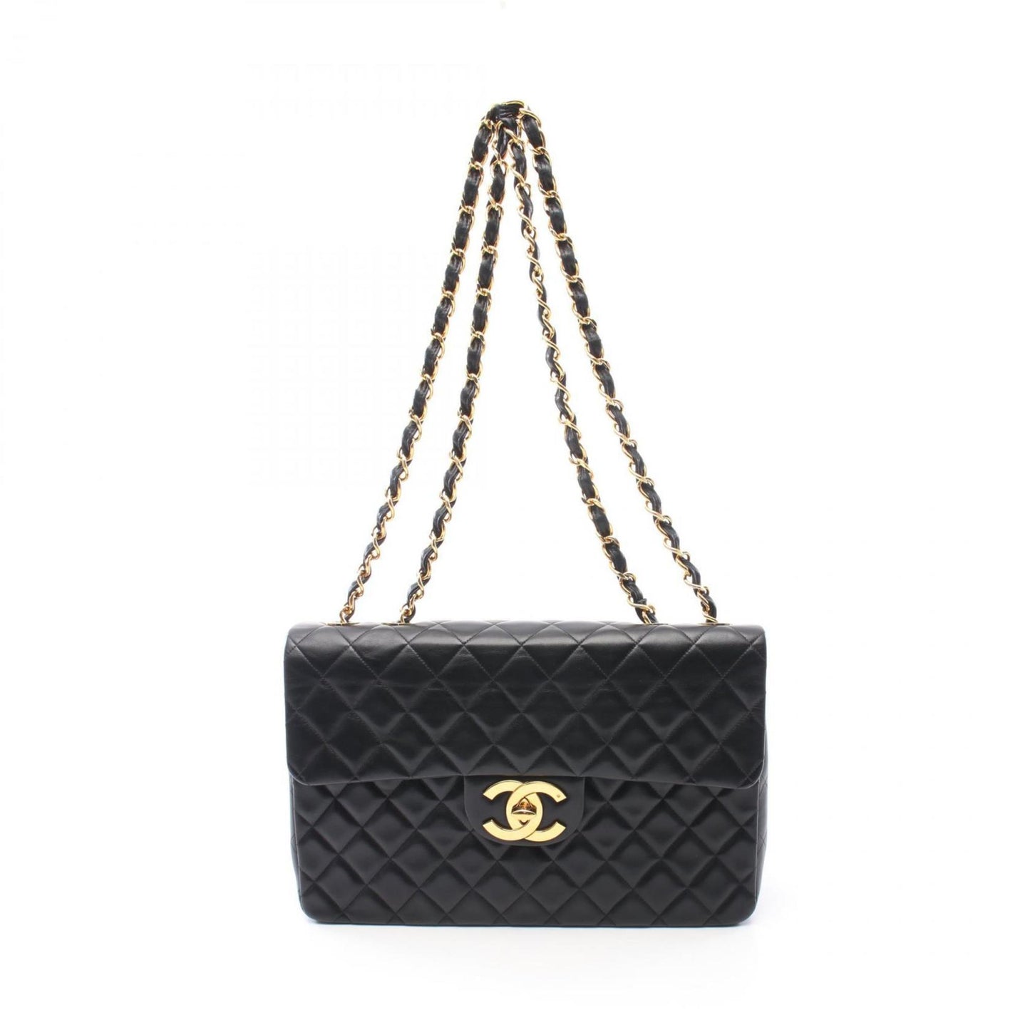 CHANEL Deca Matelasse 34 Shoulder Bag, Lambskin, Women's, Black