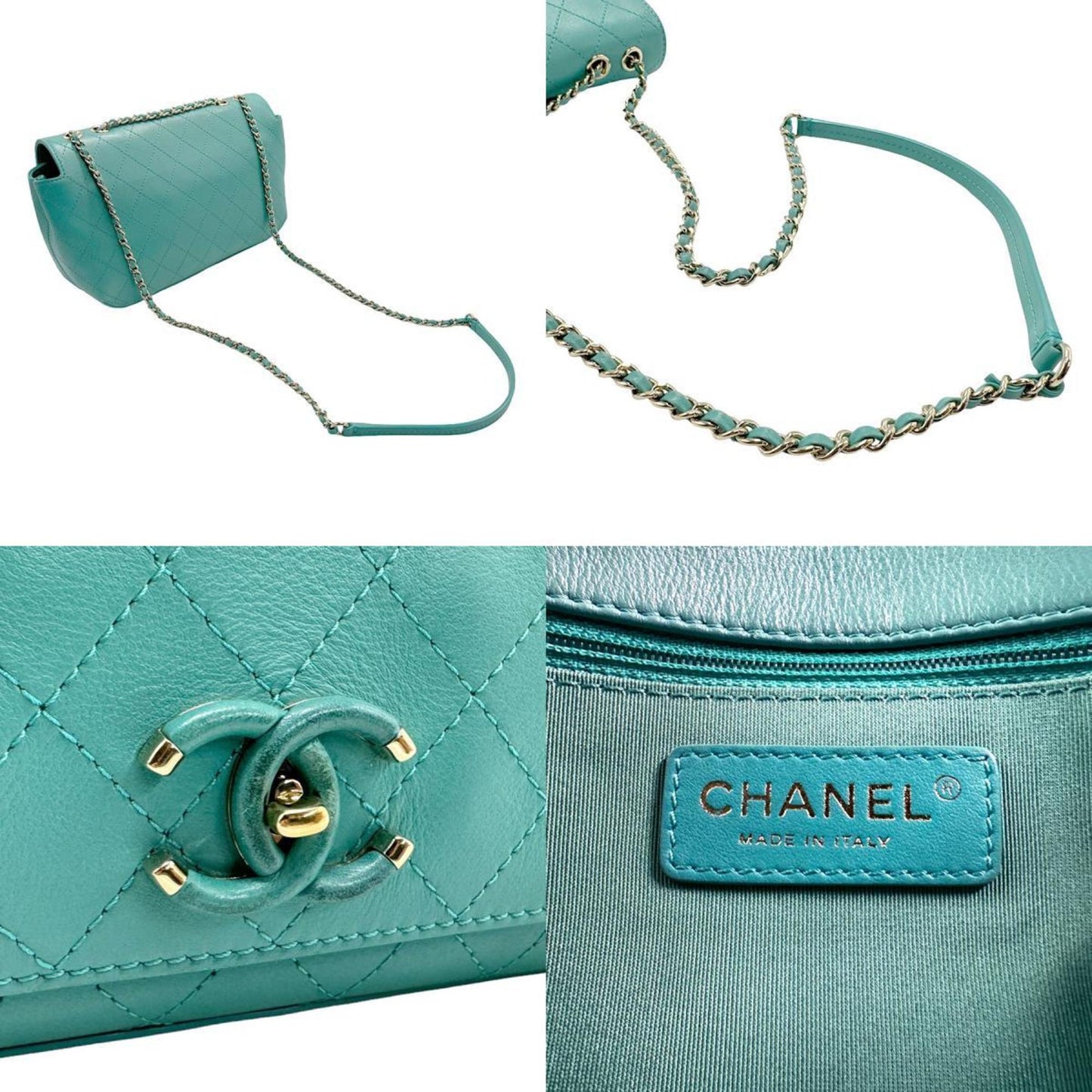 CHANEL Shoulder Bag Leather Mint Green Women's n0132