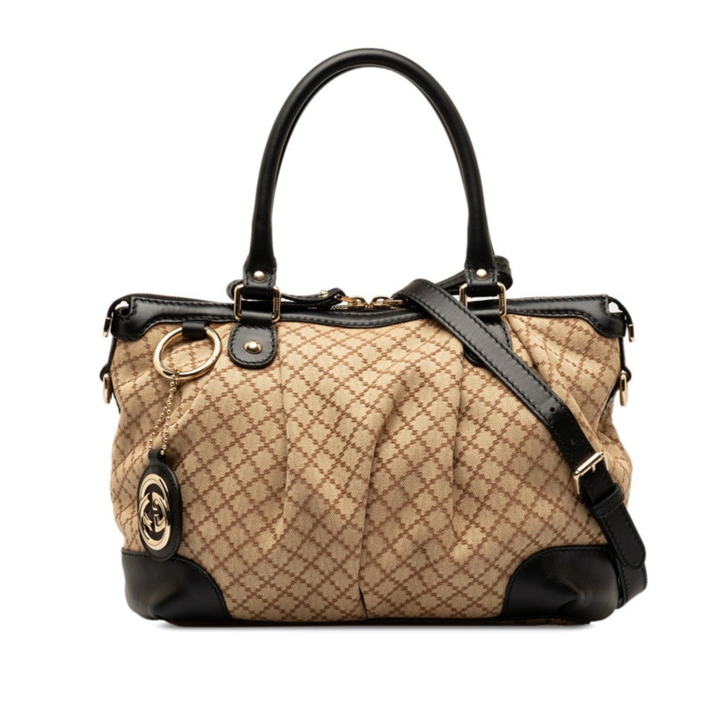 Gucci Diamante Beige Black Canvas Handbag Shoulder Bag