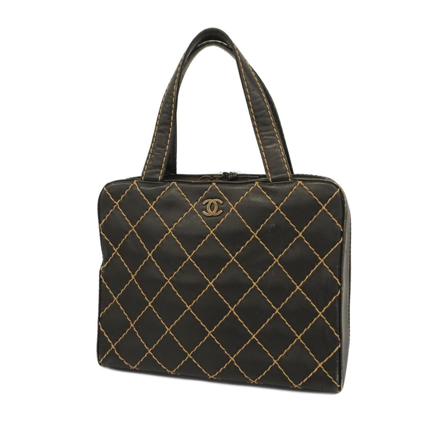 Chanel Tote Bag Wild Stitch Leather Black Women's