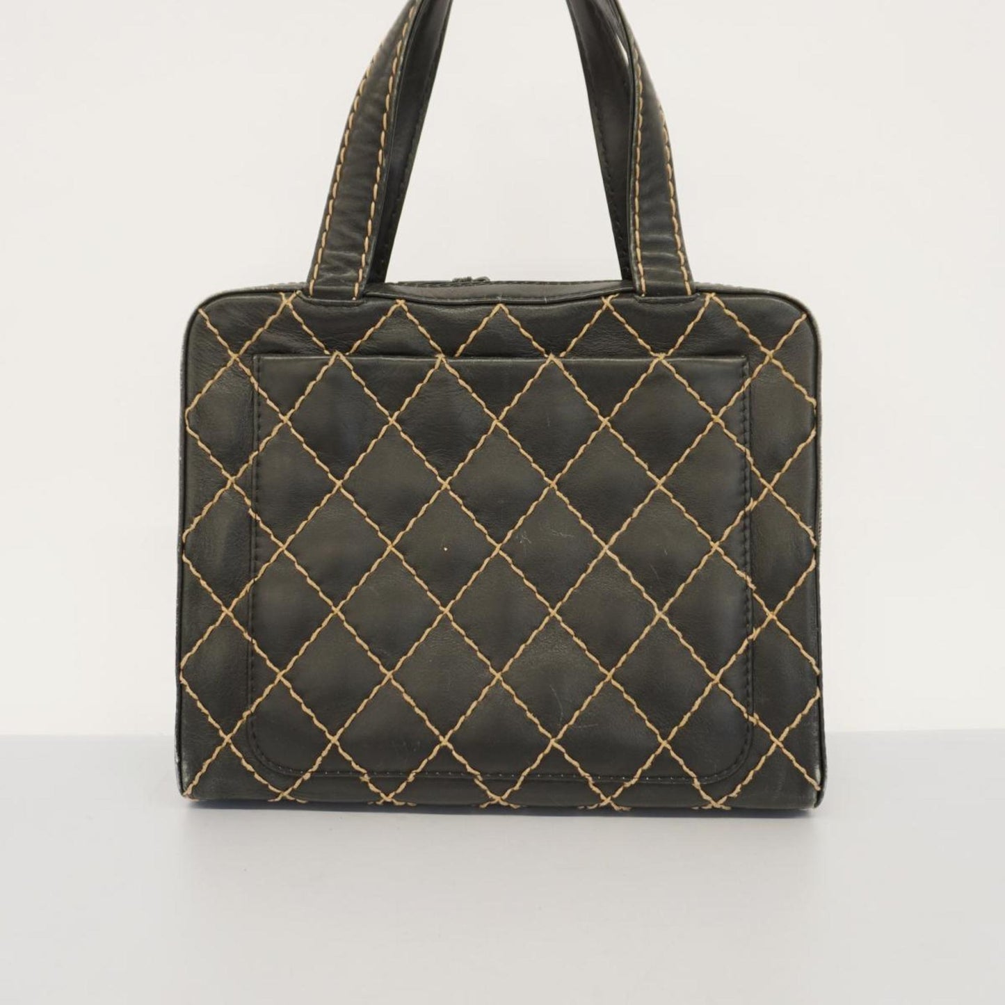 Chanel Tote Bag Wild Stitch Leather Black Women's