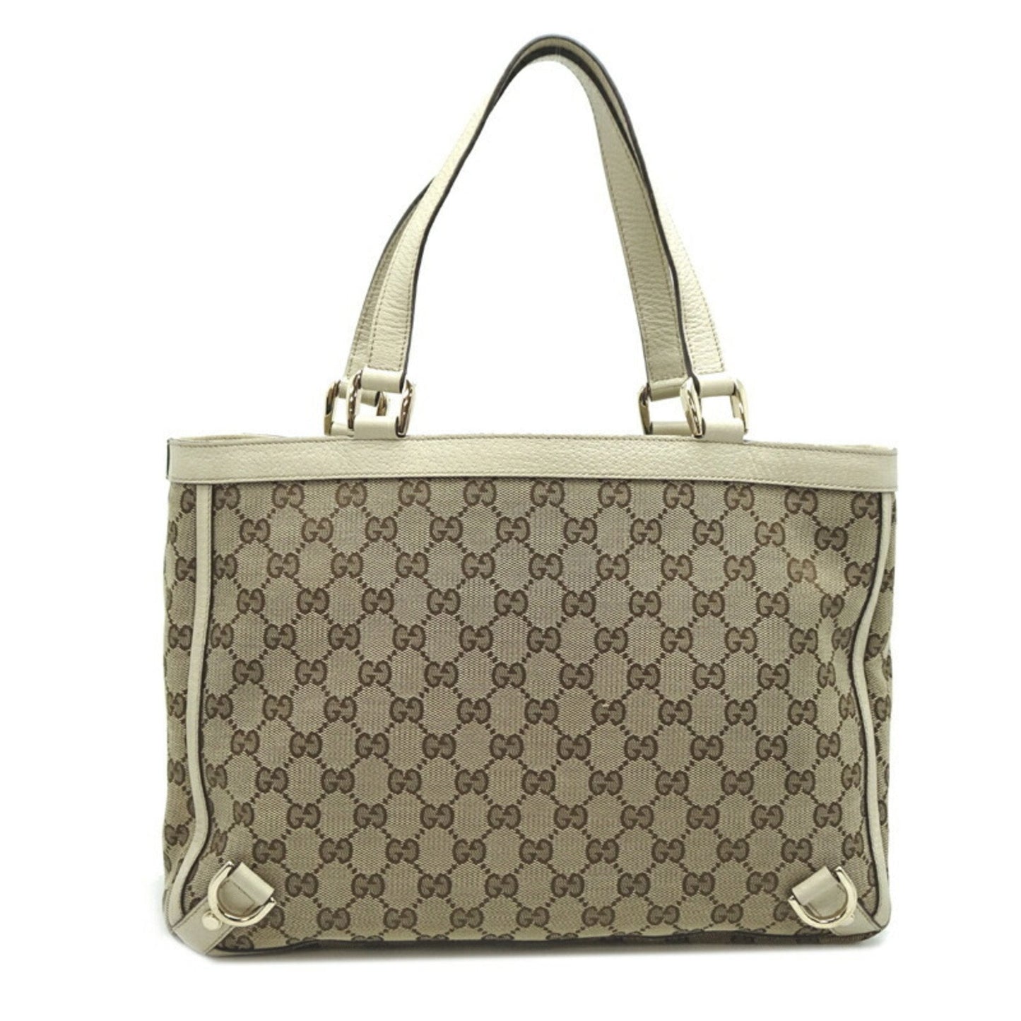 Gucci Abbey Beige Ivory Gg Canvas Leather Tote Bag