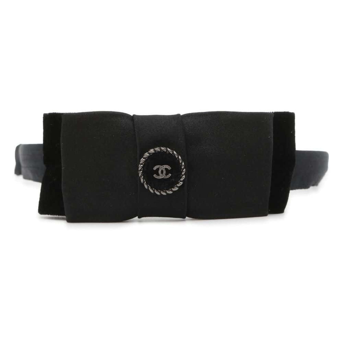 Chanel Headband Coco Mark Ribbon Satin CHANEL Hair Black