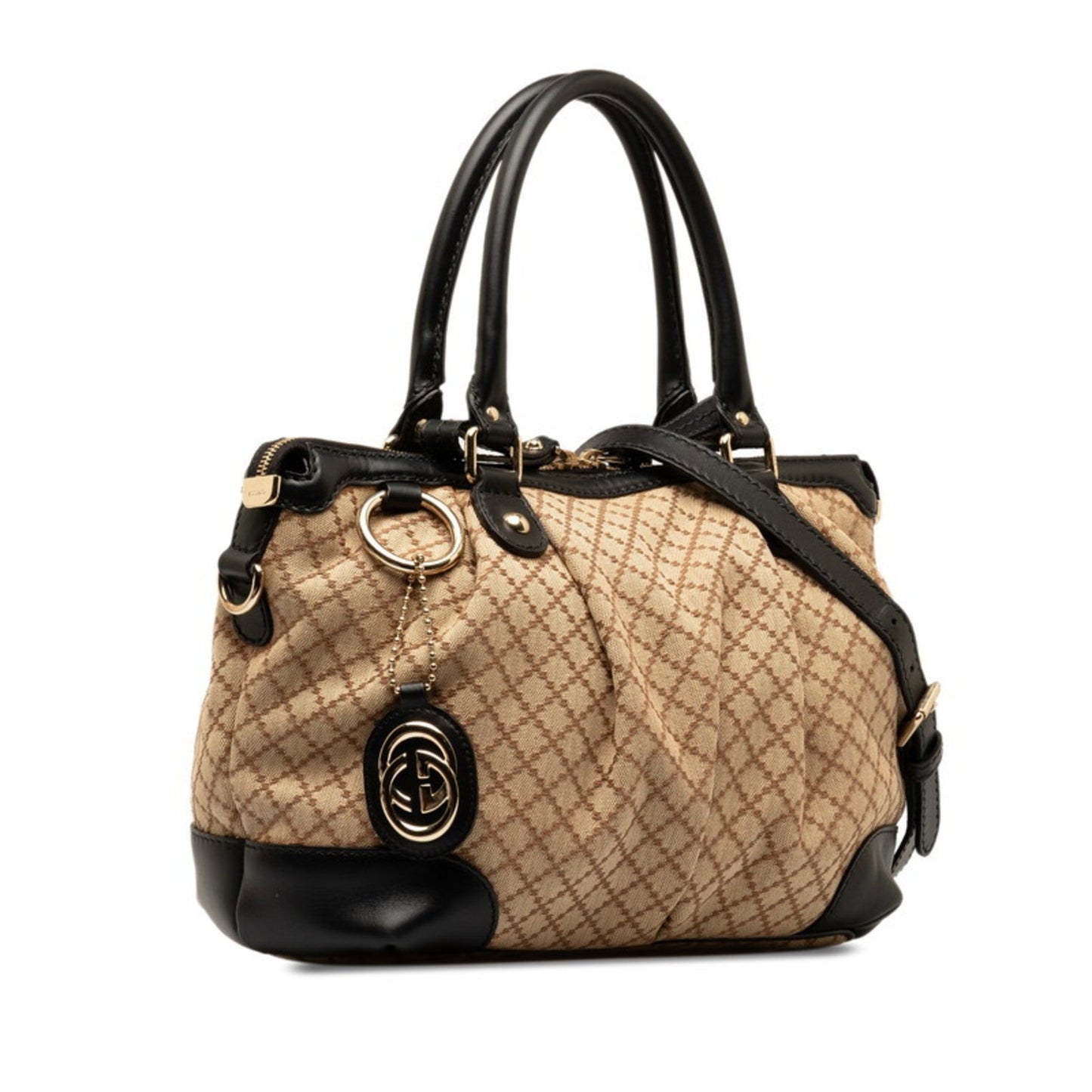 Gucci Diamante Beige Black Canvas Handbag Shoulder Bag