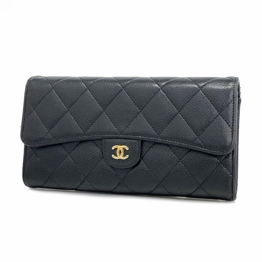 Chanel Long Wallet Matelasse Caviar Skin Black Women's