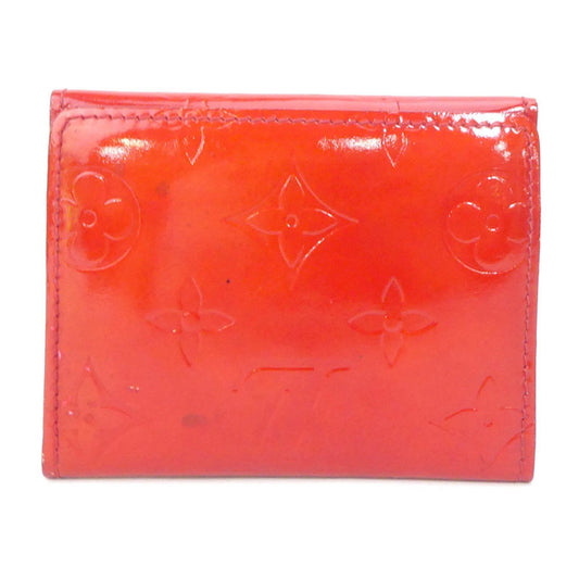 LOUIS VUITTON coin case card monogram verni patent leather red gold ladies
