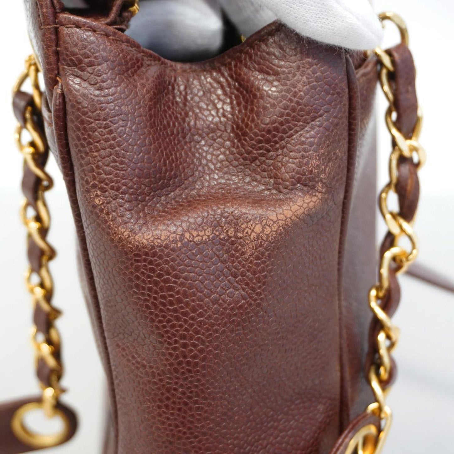 Chanel Shoulder Bag Triple Coco Chain Caviar Skin Brown Women's