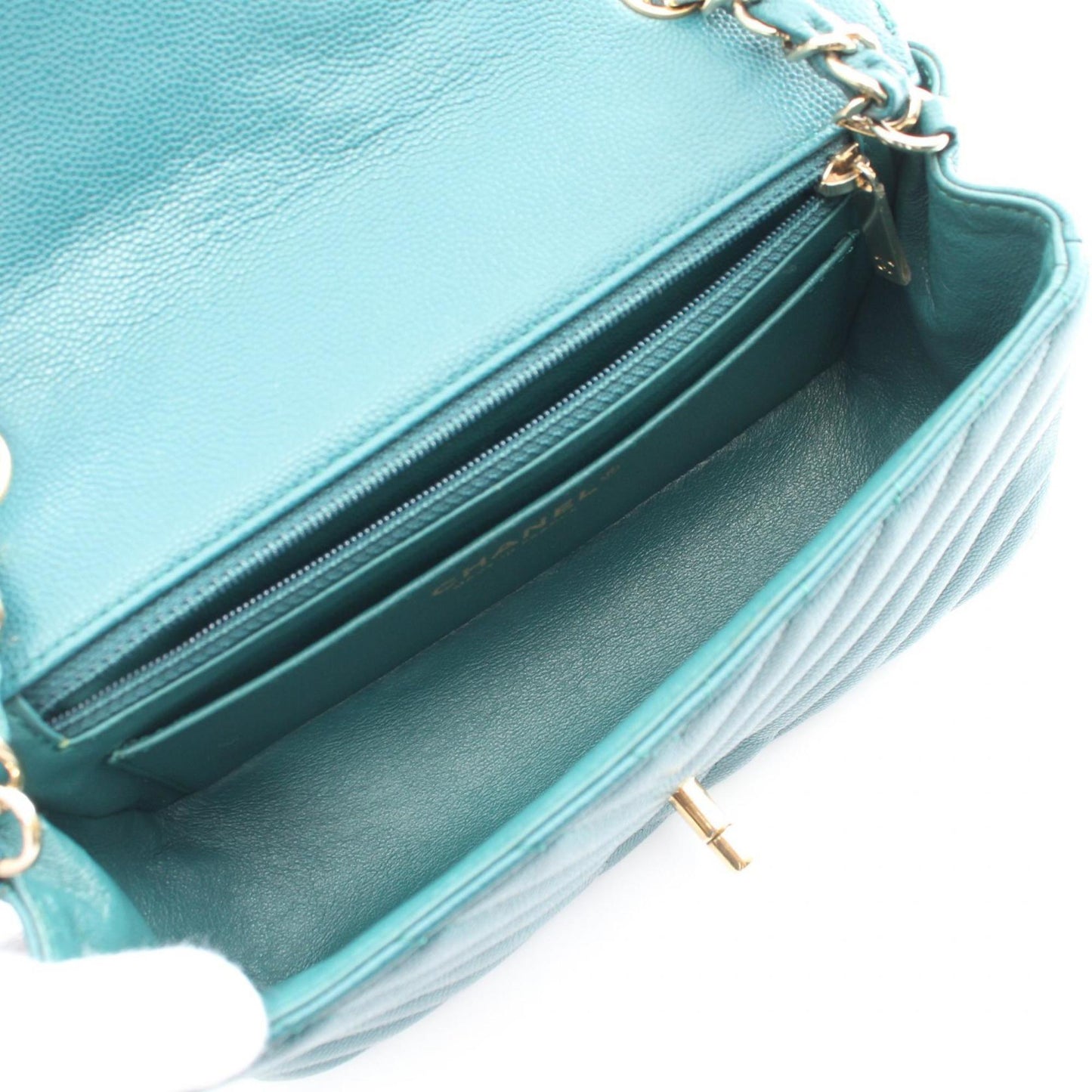 CHANEL Chevron V-stitch shoulder bag, caviar skin, women's, green