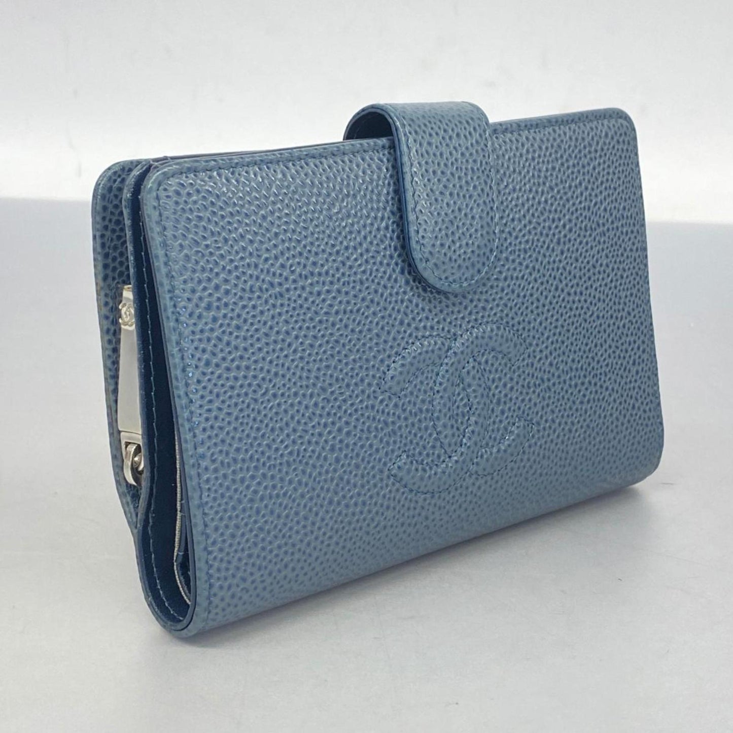 chanel wallet caviar skin blue ladies