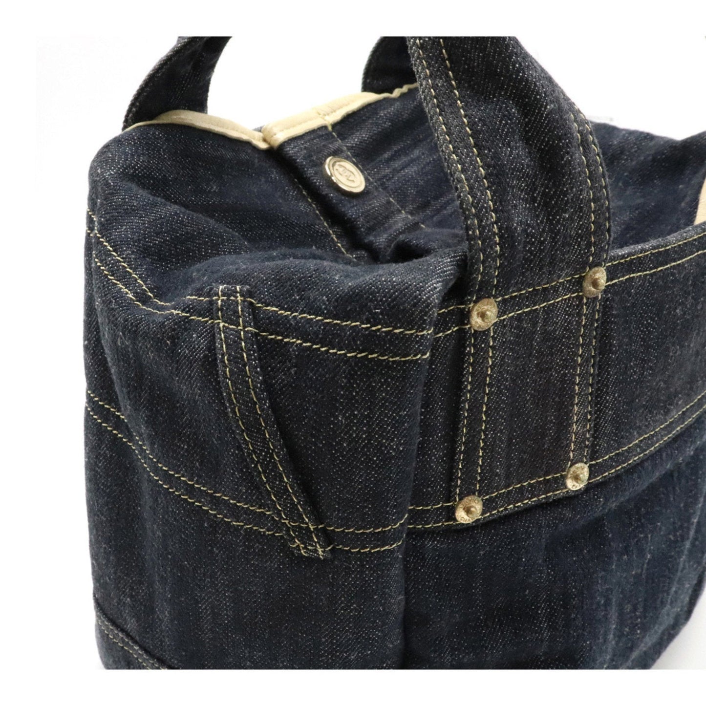 Chanel sparkling here mark tote bag handbag indigo blue dark A31984