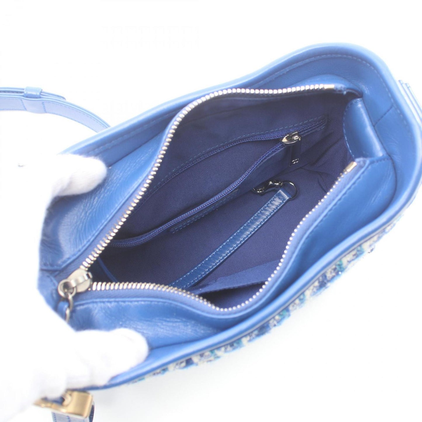 CHANEL Gabriel Shoulder Bag, Fabric, Leather, Women's, Blue