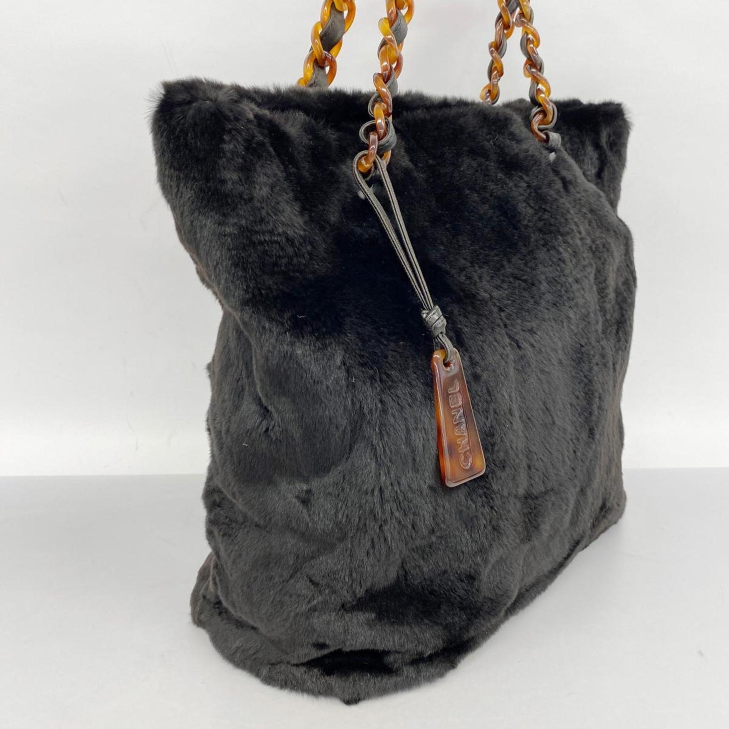 Chanel Tote Bag Lapin Fur Black Women's